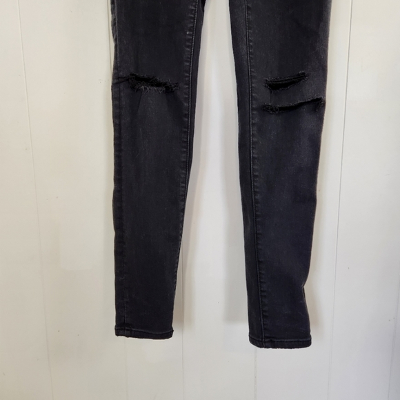 American Eagle AEO Black Hi-Rise Jeggings Ripped High Waisted Stretchy Skinny - Picture 3 of 12